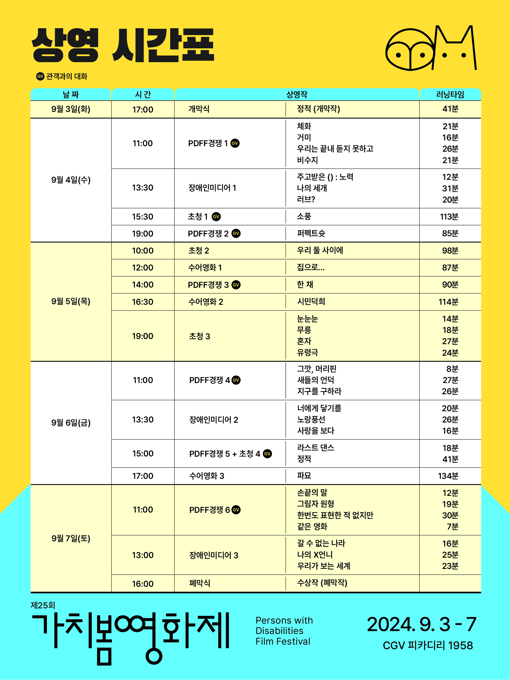 제25회 가치봄영화제 상영 시간표 이미지